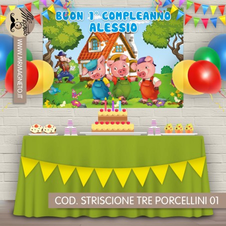 Striscione Tre porcellini - 01 - carta cm 140x100 personalizzato