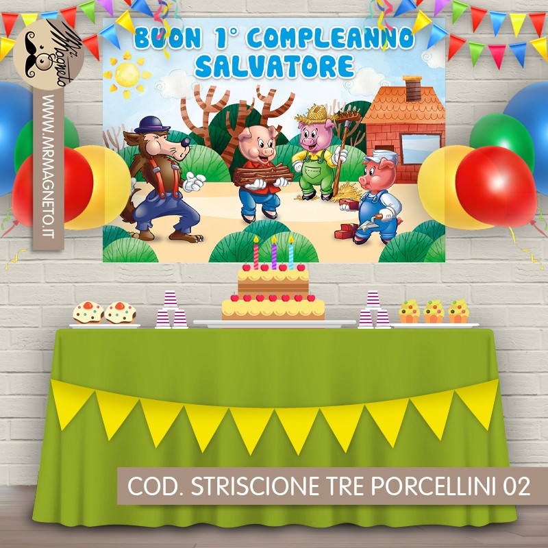 Striscione Tre porcellini - 02 - carta cm 140x100 personalizzato