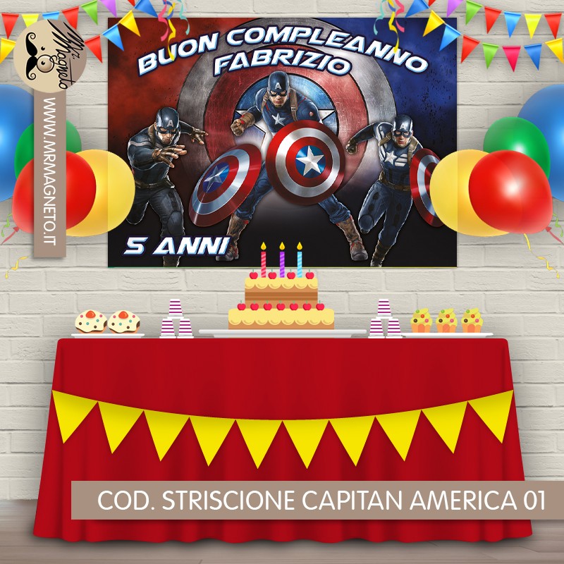 Striscione Capitan America - 01 - carta cm 140x100 personalizzato