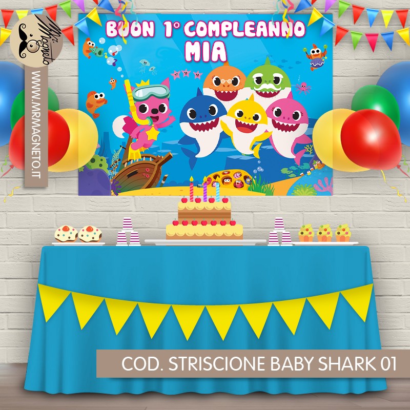 Striscione Baby Shark - 01 - carta cm 140x100 personalizzato