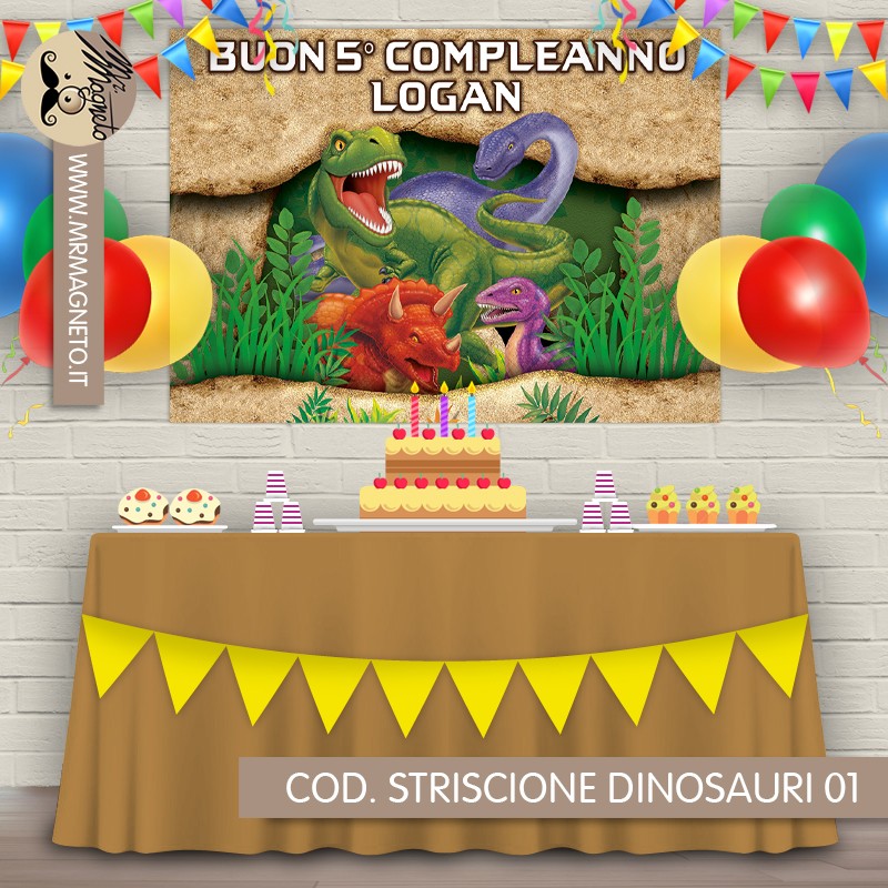 Striscione Dinosauri - 01 - carta cm 140x100 personalizzato