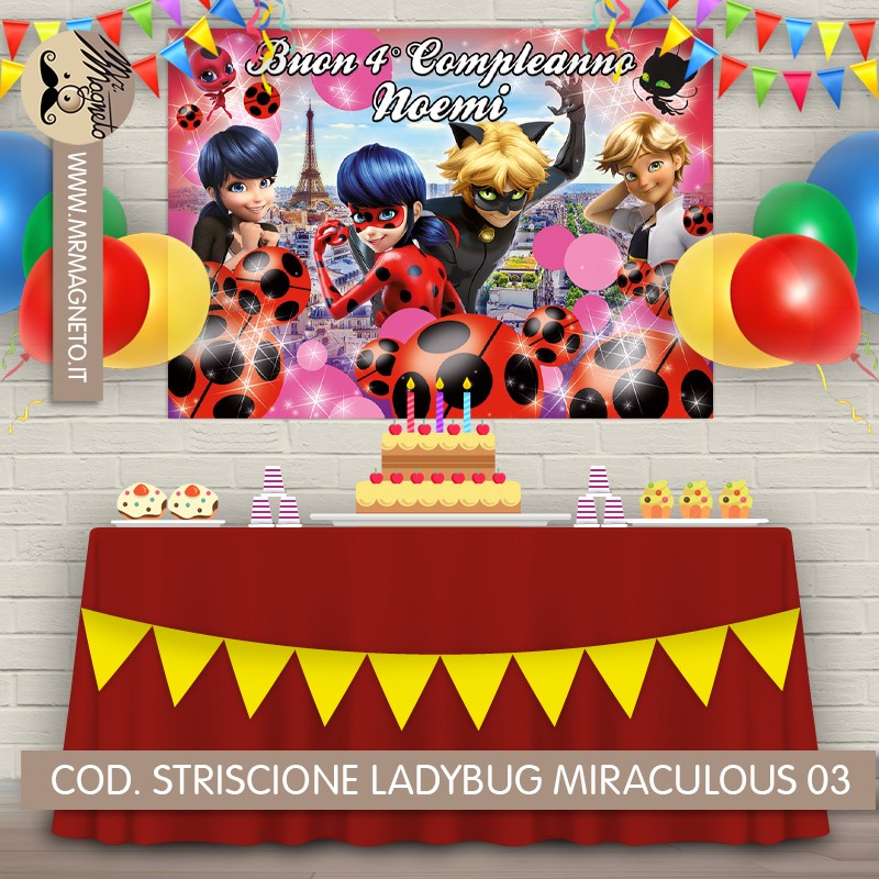 Striscione Ladybug Miraculous - 03 - carta cm 140x100 personalizzato