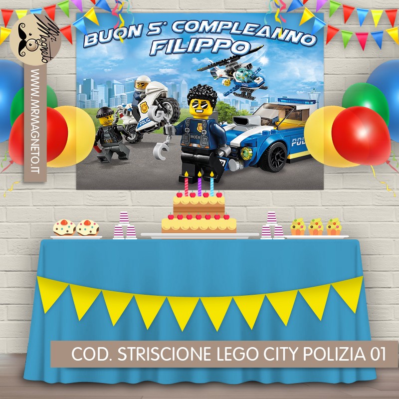 Striscione Lego city polizia - 01 - carta cm 140x100 personalizzato