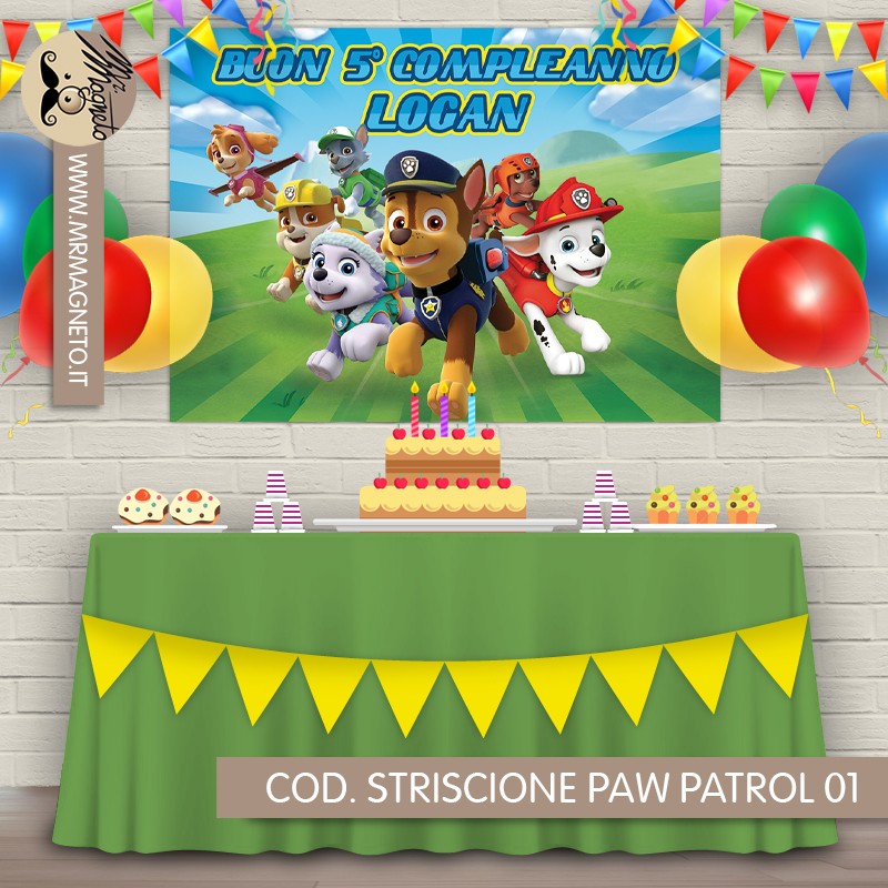Striscione Paw Patrol - 01 - carta cm 140x100 personalizzato