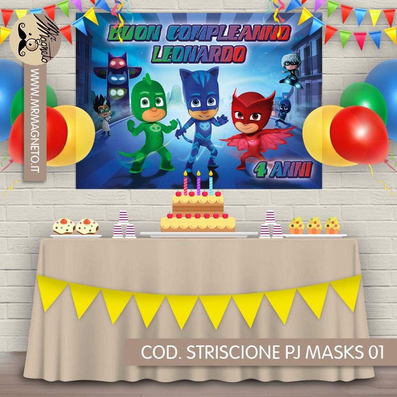 Striscione Pj Mask Super Pigiamini - 01 - carta cm 140x100 personalizzato