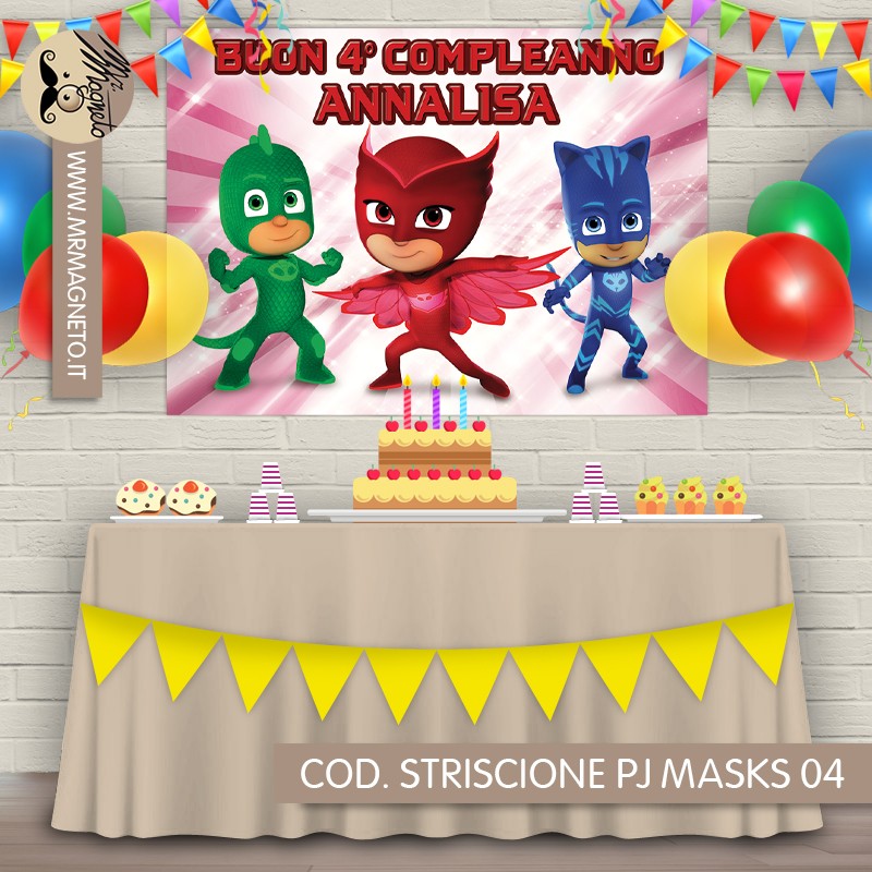 Striscione Banner compleanno PJ MASK personalizzato festa nome ETA' COLORE