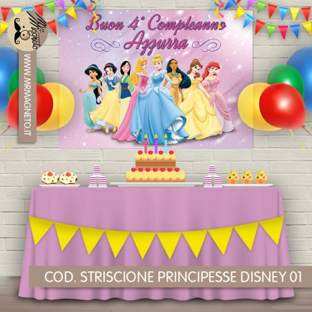 Striscione Principesse Disney - 01 - carta cm 140x100 personalizzato