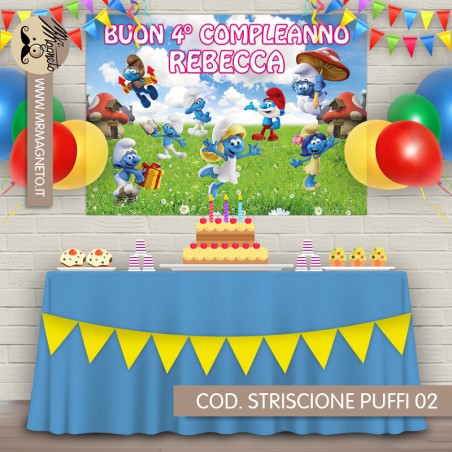 Striscione Puffi - 02 - carta cm 140x100 personalizzato