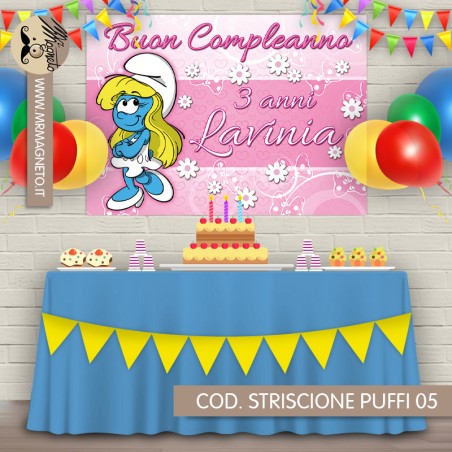 Striscione Puffi - 05 - carta cm 140x100 personalizzato