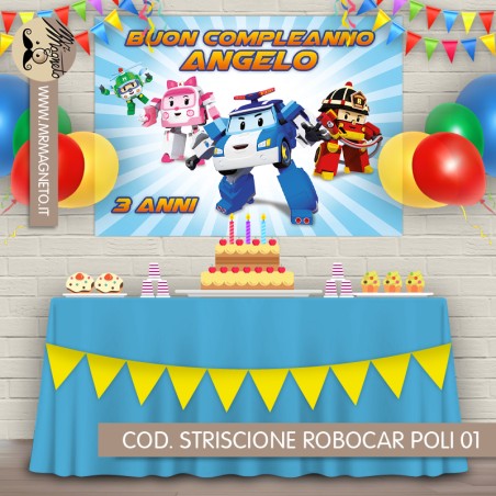 Striscione Robocar poli - 01 - carta cm 140x100 personalizzato