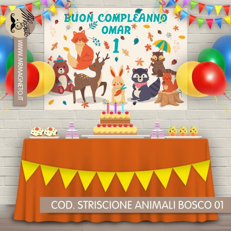 Striscione Animali bosco - 01 - carta cm 140x100 personalizzato