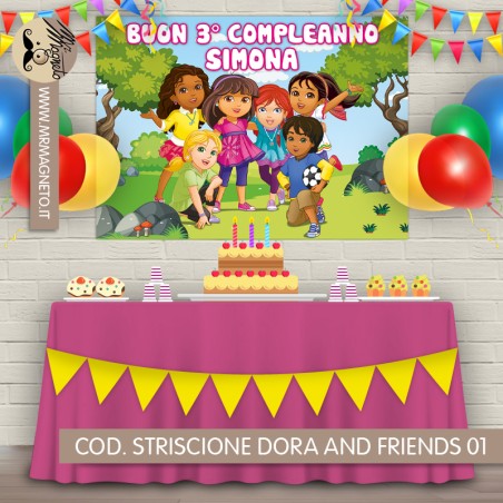 Striscione Dora and friends - 01 - carta cm 140x100 personalizzato