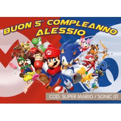 Striscione Super Mario / Sonic - 01 - carta cm 140x100 personalizzato